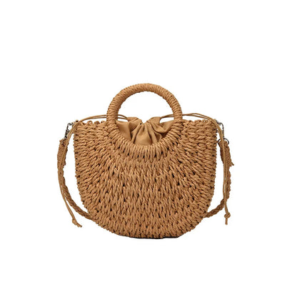 Handwoven Straw Rattan Crossbody Beach Bag