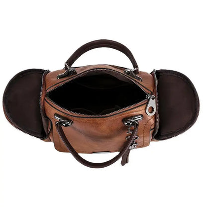 Vintage PU Leather Boston Handbag