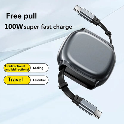 100W 6A Retractable USB-C Fast Charging Cable