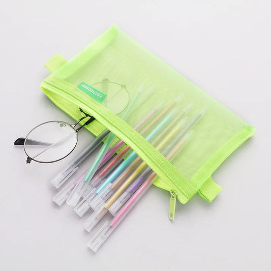 Large Capacity Transparent Mesh Pencil Case