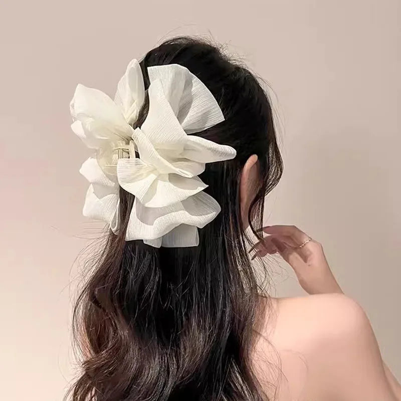Three Layer Chiffon Bow Hair Claw Clip