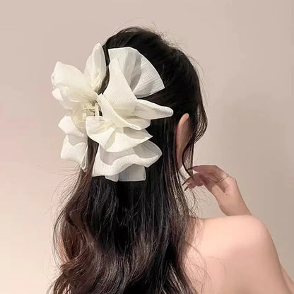 Three Layer Chiffon Bow Hair Claw Clip