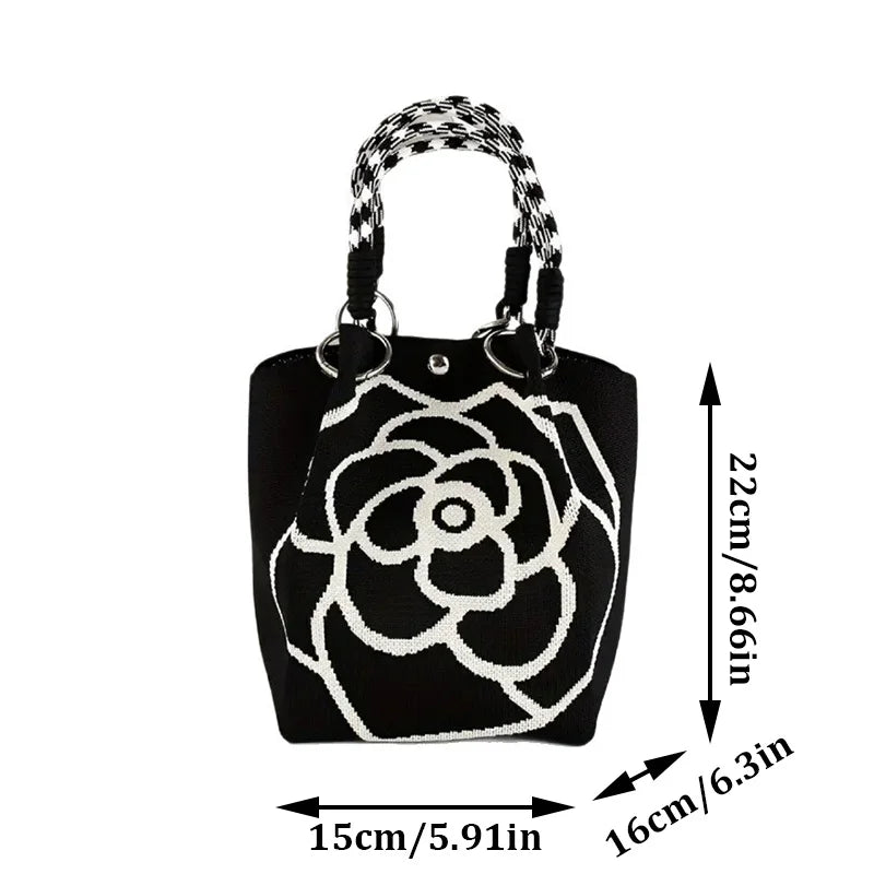 Floral Knit Tote Shoulder Bag