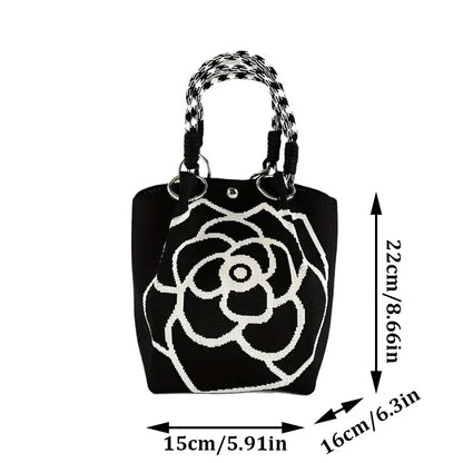 Floral Knit Tote Shoulder Bag