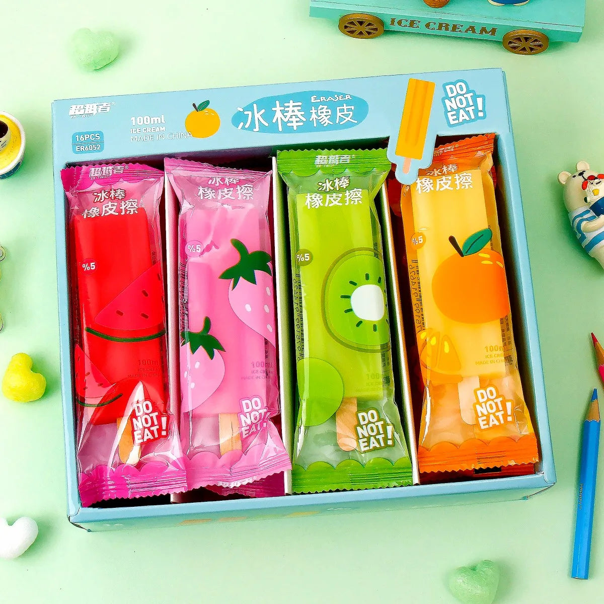 Fruit Popsicle Novelty Eraser Set