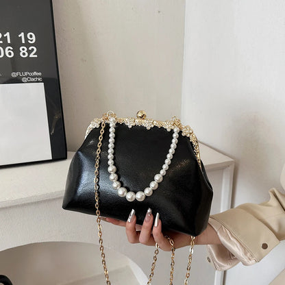 Luxury Pearl Chain Minaudière Shoulder Bag