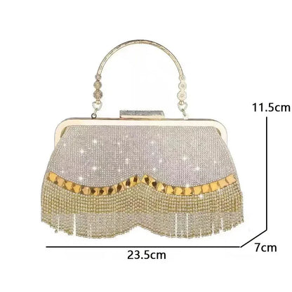 Rhinestone Tassel Handle Evening Bag