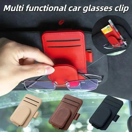 Multifunctional Pu Leather Car Sun Visor Glasses Holder