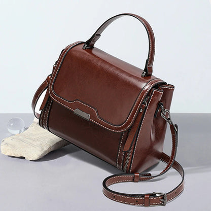 Genuine Cow Leather Top Handle Crossbody Bag