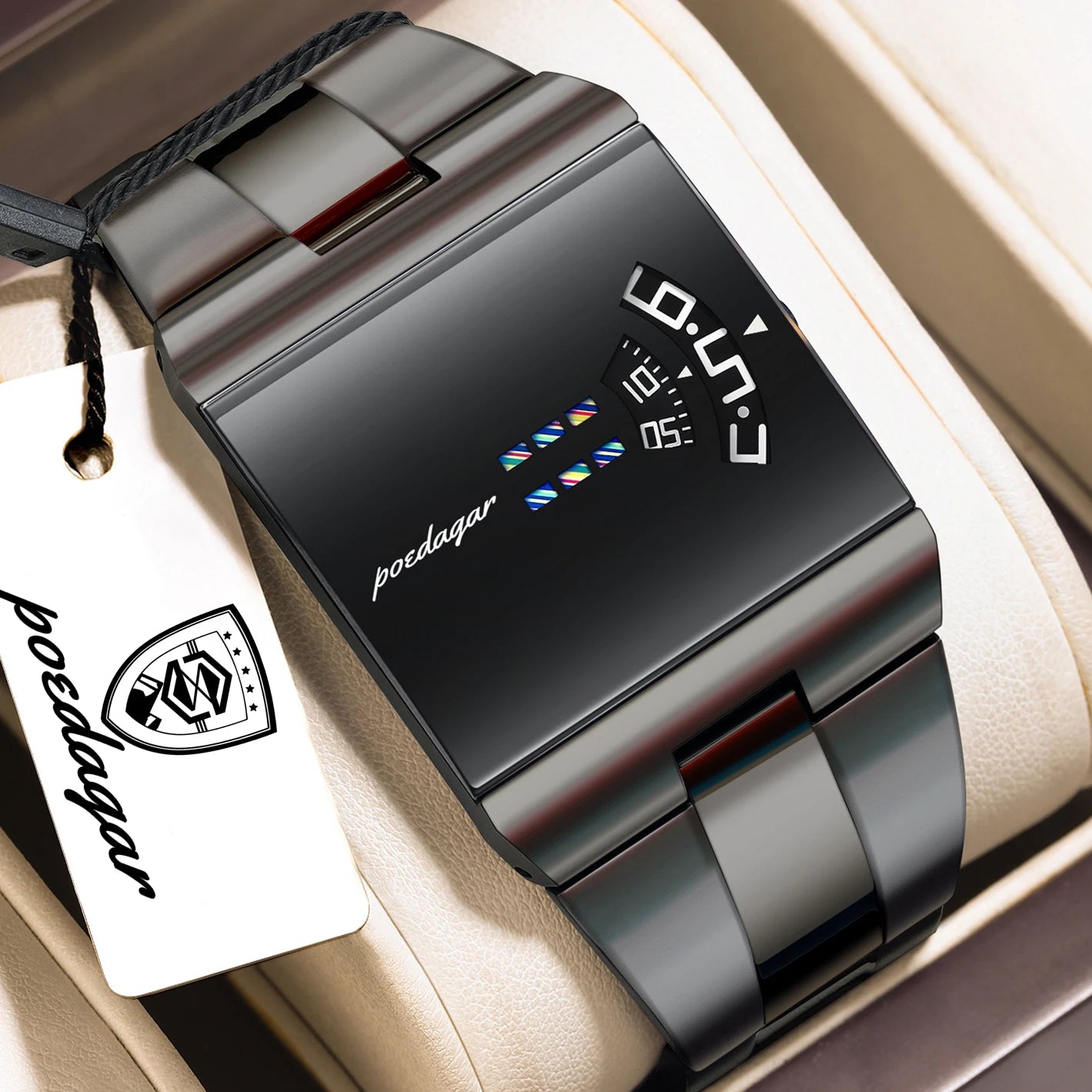 Men's Rectangle Stainless Steel Quartz Watch