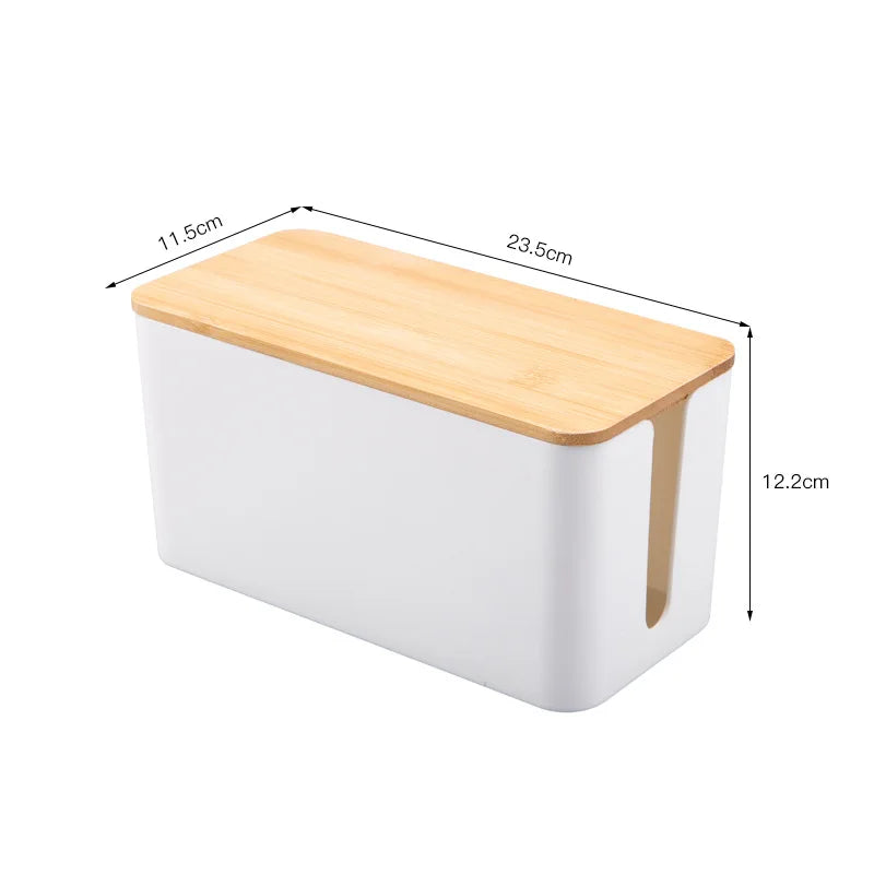 Bamboo Cable Management Storage Box