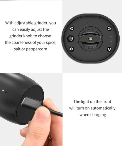Electric Stainless Steel Spice Grinder with LED Light & Charging Base
