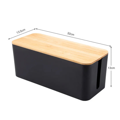 Bamboo Cable Management Storage Box