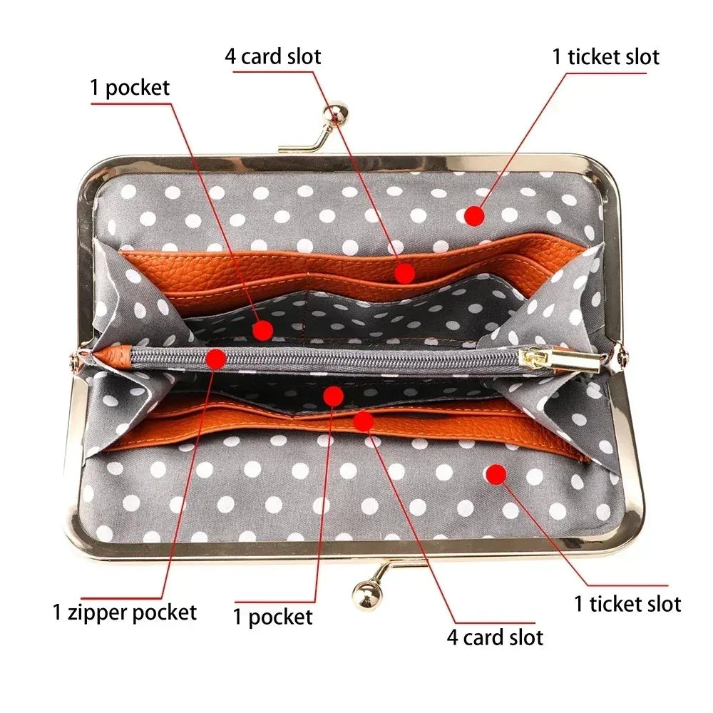 Genuine Leather Kiss Lock Wallet