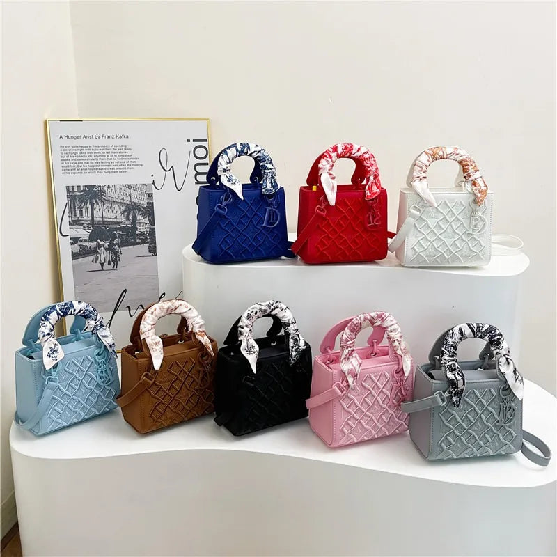 Embroidered Top Handle Crossbody Bag with Scarf