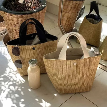 Woven Straw Bucket Tote Bag