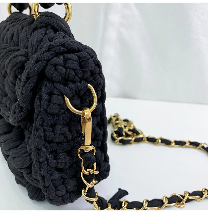 Woven Cotton Chain Crossbody Handbag