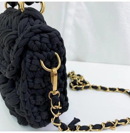 Woven Cotton Chain Crossbody Handbag