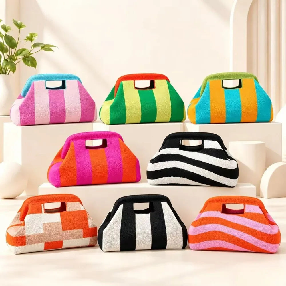 Striped Woven Knit Cosmetic Bag
