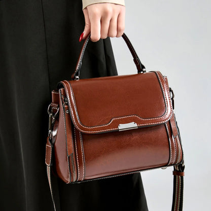 Genuine Cow Leather Top Handle Crossbody Bag