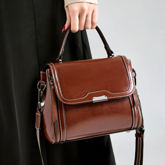 Genuine Cow Leather Top Handle Crossbody Bag