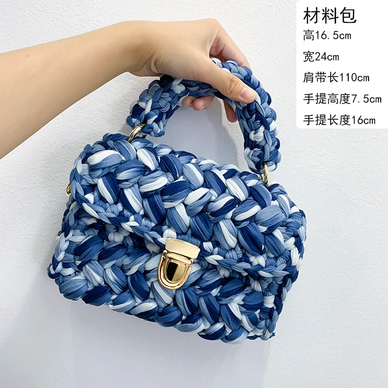 Woven Cotton Chain Crossbody Handbag