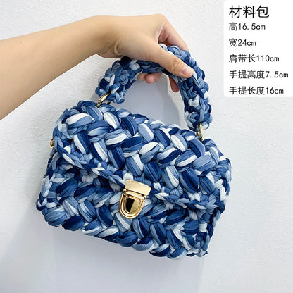 Woven Cotton Chain Crossbody Handbag