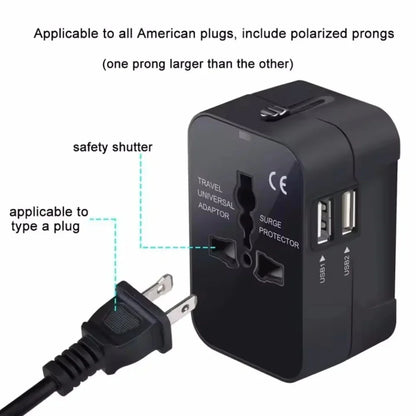 Universal Travel Adapter with Dual USB & Type-C