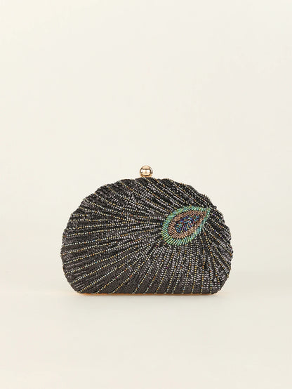 Beaded Peacock Evening Clutch Bag