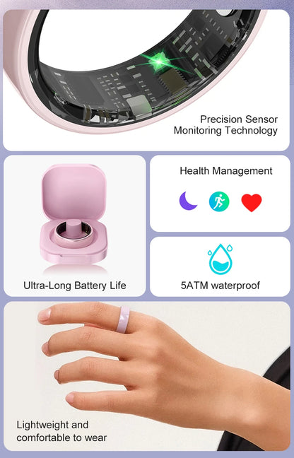 Smart Health Tracking Ring with Charging Case