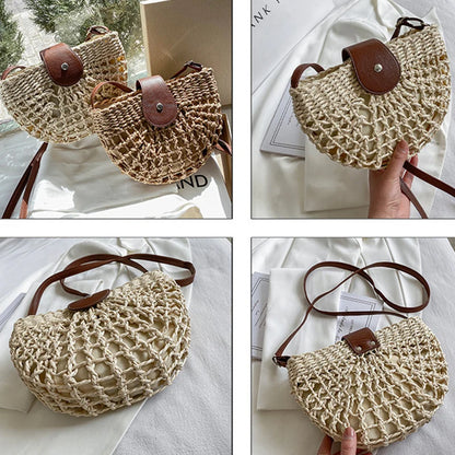 Handmade Half Moon Straw Crossbody Bag