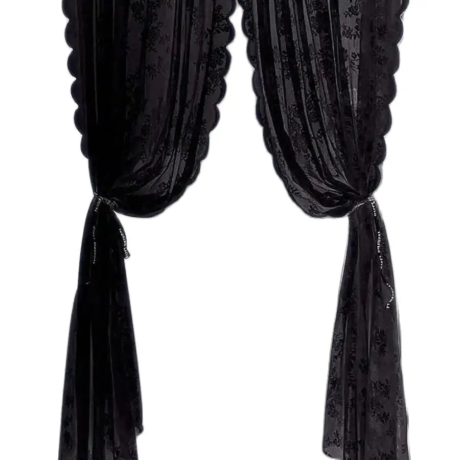 Black Floral Lace Sheer Curtain Panel