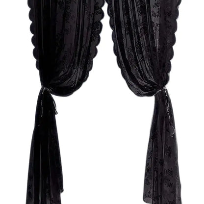 Black Floral Lace Sheer Curtain Panel