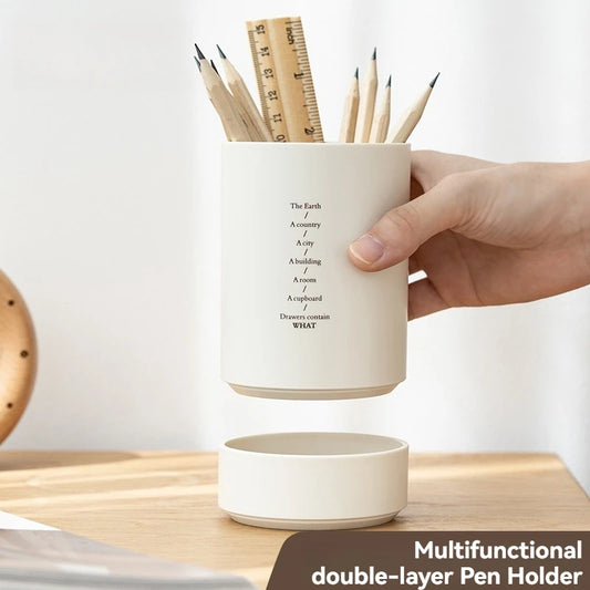 Minimalist Double-Layer Desk Organizer Pen Holder for Office & Makeup Brushes
