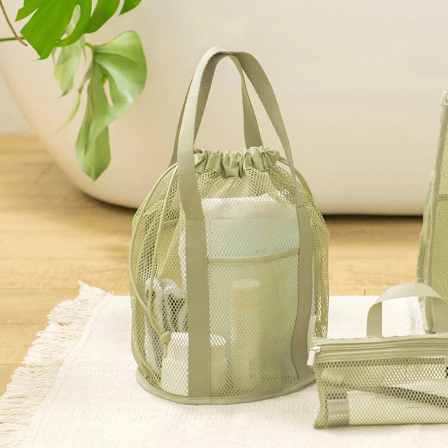 Foldable Drawstring Mesh Toiletry Storage Bag