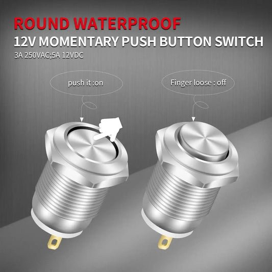 12mm Waterproof Momentary Push Button Switch
