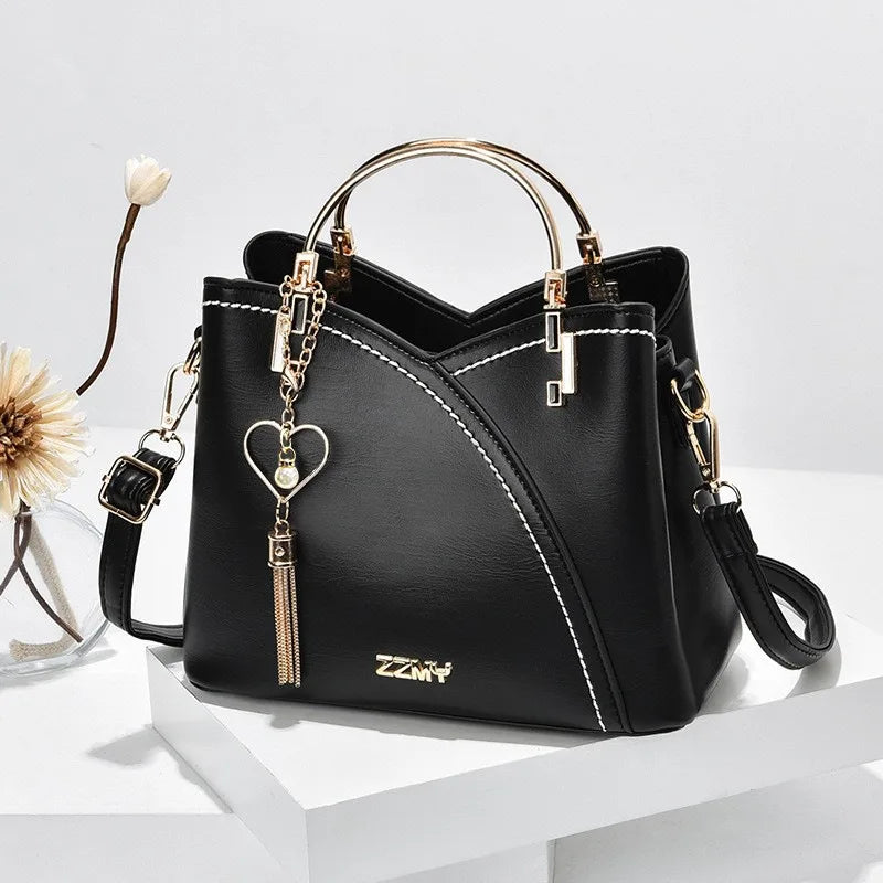Women's Color Block PU Large Tote Shoulder Bag