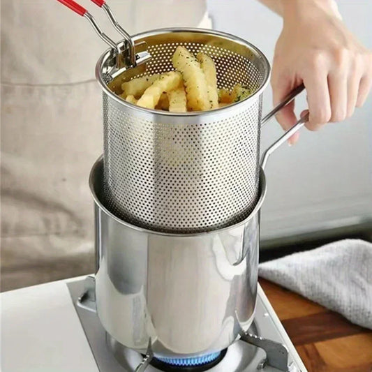 Household Deep Frying Pot with Removable Strainer for Chips & Chicken
