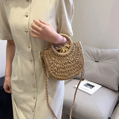 Handwoven Straw Rattan Crossbody Beach Bag