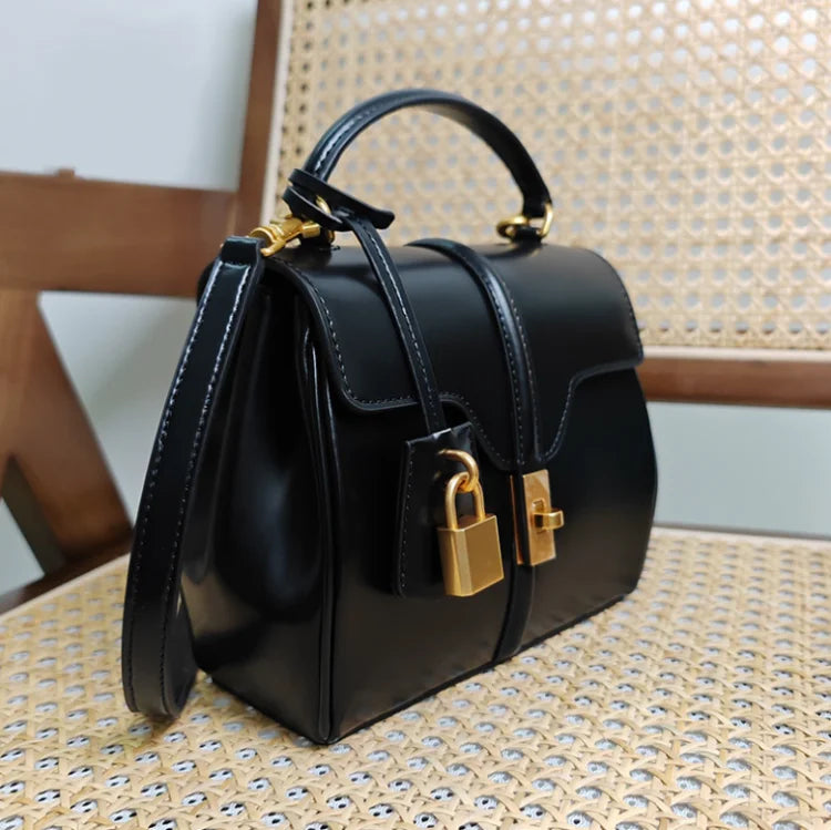 Genuine Split Leather Top Handle Satchel Bag
