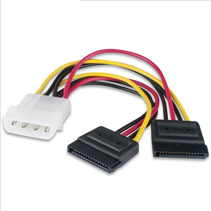 Dual SATA 15-Pin & 4-Pin Molex Power Splitter Cable for PC Hard Drives and SSDs