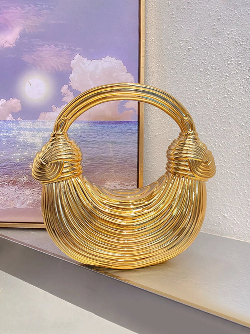 Gold Acrylic Minaudiere Evening Clutch with Chain Strap