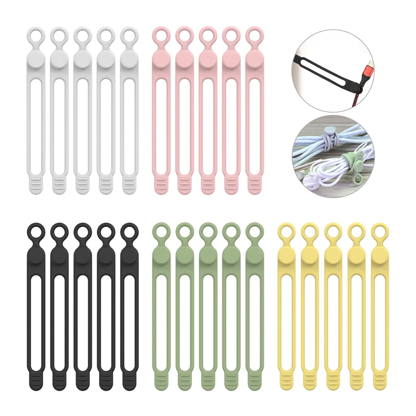 Reusable Silicone Cable Ties for Cord Management & Travel Organization