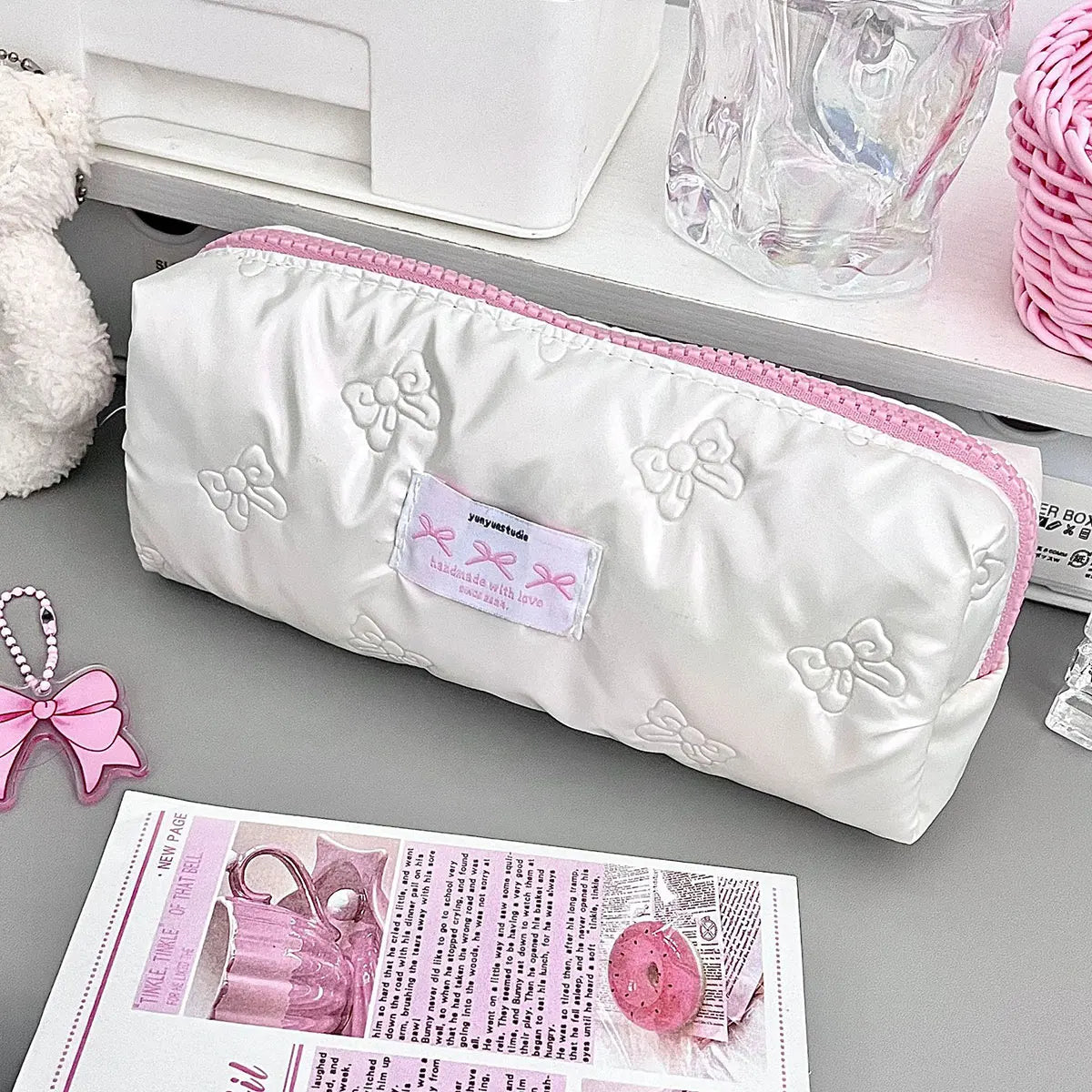 Pink Bow Pencil Case with Large Capacity Storage