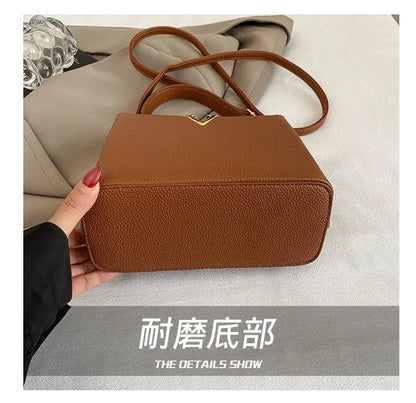 Buckled Leather Shoulder Handbag