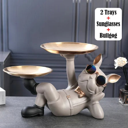 Modern Bulldog Resin Storage Tray Statue