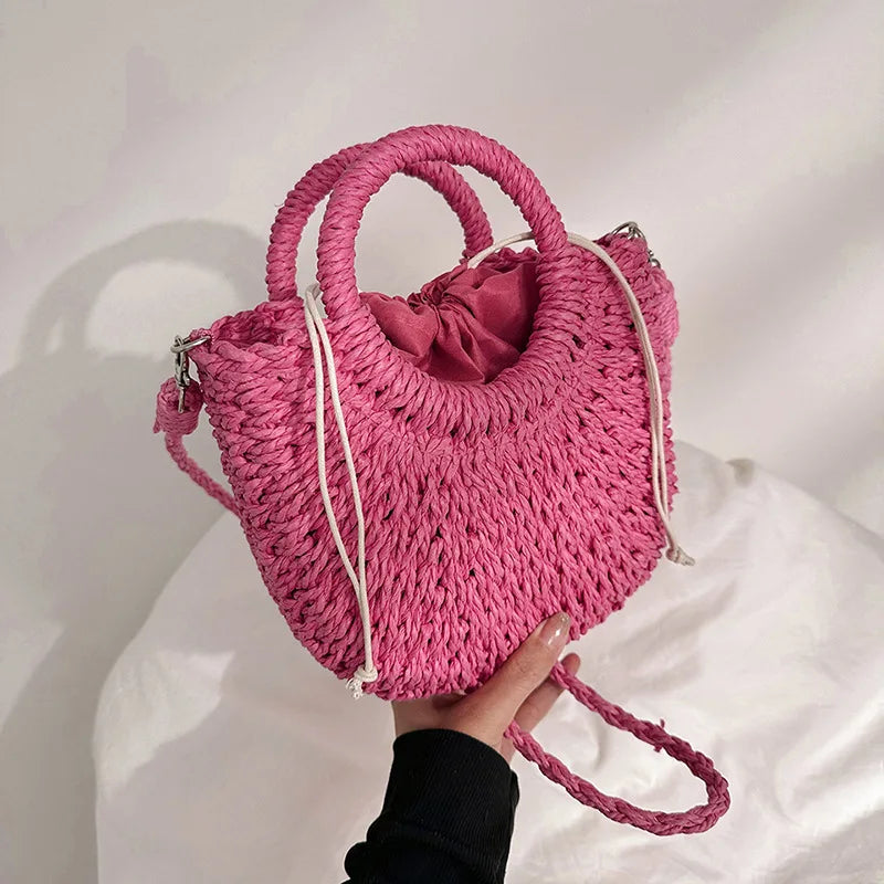 Handwoven Straw Rattan Crossbody Beach Bag