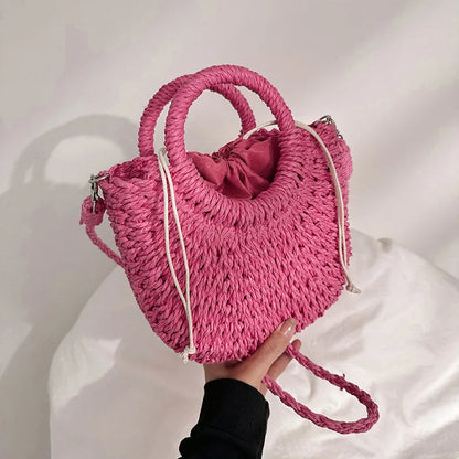 Handwoven Straw Rattan Crossbody Beach Bag