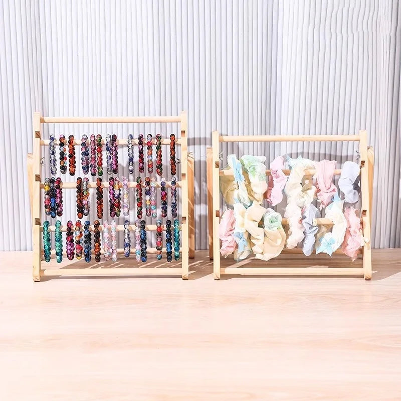 Foldable 3/4-Tier Wooden Jewelry Display Stand