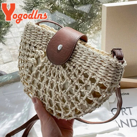 Handmade Half Moon Straw Crossbody Bag